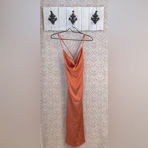 10/L | Orange Midi Silk Slip Dress "PrettyLittleThing"